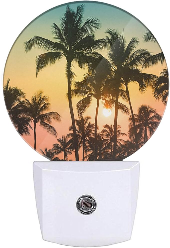 EKOBLA Palm Tree Sunset Plug-in Night Light, Tropical Beach LED Nightlight with Auto Sensor, 0.5W Sleep Friendly