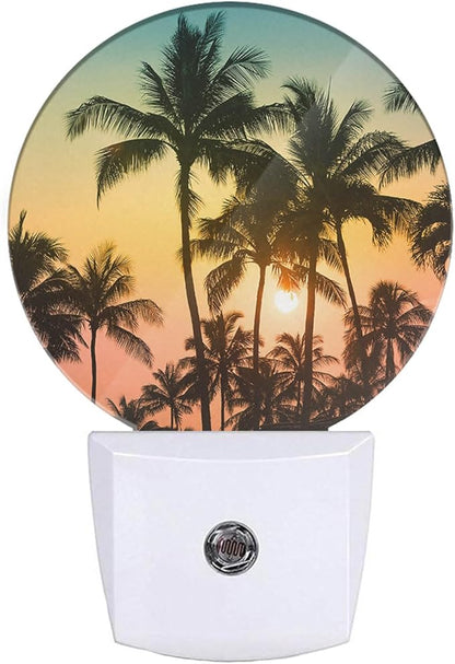 EKOBLA Palm Tree Sunset Plug-in Night Light, Tropical Beach LED Nightlight with Auto Sensor, 0.5W Sleep Friendly