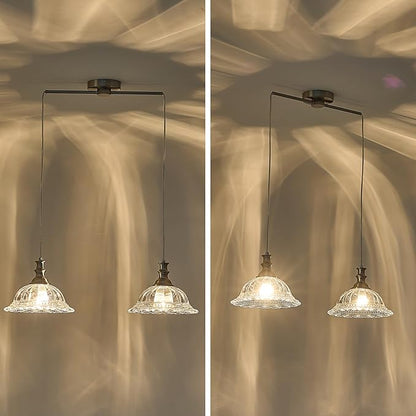 HDDFL 2 Light Pendant Light Fixtures Modern Glass Hanging Lights with Adjustable Cord for Kitchen Island Dining Room Living Room Hallway Brushed Nickel Metal