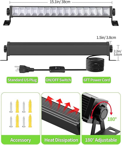 THECHAM 42W LED Black Light Bar, Blacklight Bar with 6ft Cord+Plug+Switch, Black Lights for Glow Party, Fluorescent Poster, Body Paint, Birthday, Halloween, Bedroom, Classroom