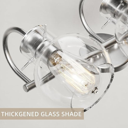 4-Light Bathroom Light Fixtures, Brushed Nickel Vanity Light, Farmhouse Wall Lights with Clear Glass Shade, Bathroom Wall Lamp for Mirror Kitchen Bedroom Hallway Living Room Hallway Cabinet