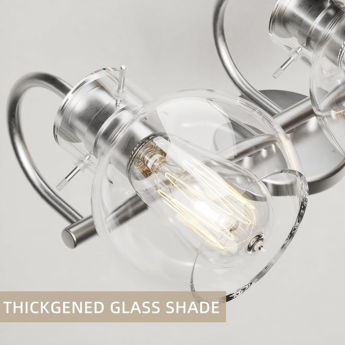Bathroom Light Fixtures Brushed Nickel 3 Light Bathroom Lights Over Mirror with Clear Glass Shade Brushed Nickel Modern Wall Sconces Vanity Light for Bathroom UL Listed