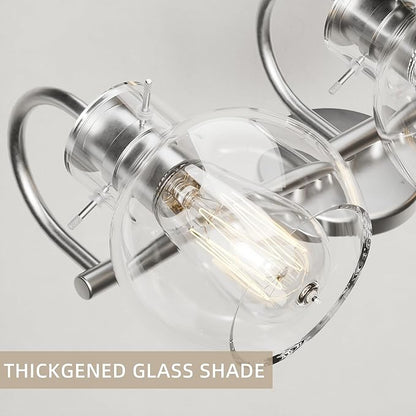Bathroom Light Fixtures Brushed Nickel 3 Light Bathroom Lights Over Mirror with Clear Glass Shade Brushed Nickel Modern Wall Sconces Vanity Light for Bathroom UL Listed