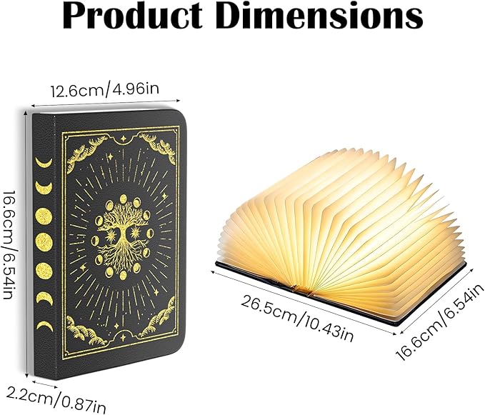 Vergissm 6.5 Inch Book Lamp, Foldable Paper Book Light, Bookshaped Night Light Embossed Cover Design, Rechargeable Folding Paper Lamp, Perfect Books Decor & Book Lovers, Women or Friend Gift Choice