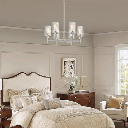 Brushed Nickel Chandelier | 6 Lights Farmhouse Chandeliers for Dining Room Light Fixtures Over Table | Hallway Lighting with Clear Glass Shade for Living Room | Kitchen | Entryway | Bedroom | Bathroom