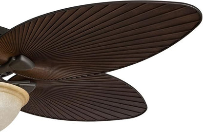 Honeywell Ceiling Fans Palm Island 52 Inch Ceiling Fan With Light, Indoor/Outdoor Ceiling Fan with Pull Chain, Tropical LED Dual-Mount 5 Palm Leaf Blade Design, ETL Damp Rated, Bronze (50202-01)
