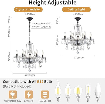 Crystal Chandelier Light Fixture, Modern K9 Crystal Chandelier for Dining Room, Black Ceiling Hanging Pendant Light Fixture for Living Room, Entryway, Bedroom, Hallway, Kitchen Island