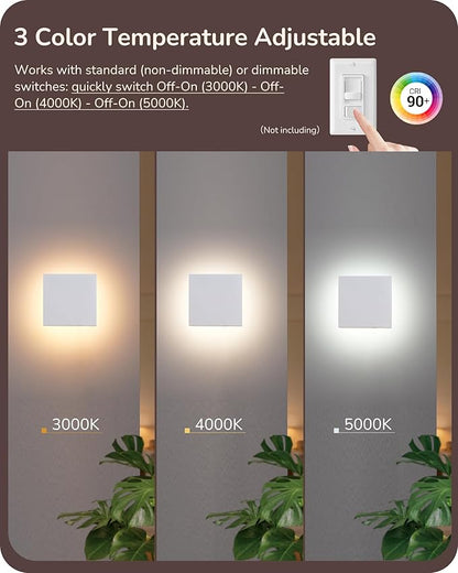EDISHINE 4 Pack Small LED Outdoor Wall Lights Exterior/Interior, 3000K-5000K Dimmable Wall Sconce, Square Modern Exterior Lighting Fixtures, IP65 Waterproof Aluminum Outside Porch Light, White
