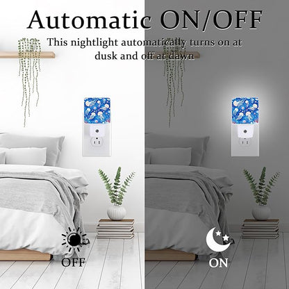 Jellyfish and Starfish Night Light, Plug-into Wall Underworld Sea Animals Nightlight Lamp with Dusk to Dawn Sensor, Led Lamp 0.5W Energy Efficient for Boys Girls Adults Home Decor