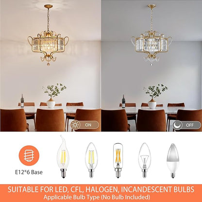 Modern Crystal Chandelier for Dining Room 24" Large Gold 6-Light Farmhouse Pendant Lighting Fixtures for Living Room Kitchen Island Hallway Bedroom Foyer