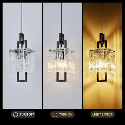 Modern Black Pendant Light Fixtures for Kitchen Island and Dining Room, Industrial Mini Small Hanging Crystal Chandelier Lights Fixture for Entryway Hallway Foyer Living Room Bedroom 1-Pack