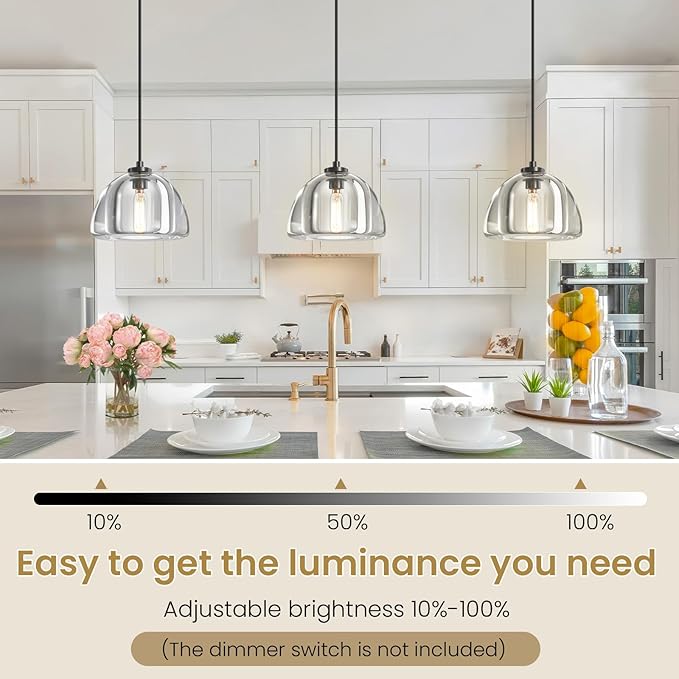 Crystal Pendant Light Kitchen Island: 2 Pack Luxury Brass Hanging Lights - 7" Modern Crystals Hemispher Lighting Fixture over Dining Table - Adjustable Black Pendants Light for Bathroom Bulbs Included