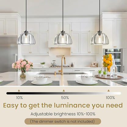 Crystal Pendant Light Kitchen Island: 2 Pack Luxury Brass Hanging Lights - 7" Modern Crystals Hemispher Lighting Fixture over Dining Table - Adjustable Black Pendants Light for Bathroom Bulbs Included
