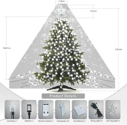 Star String Lights, 350 LED Tree Waterfall Fairy Lights, Outdoor Waterproof Christmas Decoration Lights with Remote, 16FT X 9 Hanging LED Lamp for Garden Yard Wedding Birthday Festival, Cool White