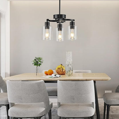 3 Lights Farmhouse Black Chandeliers Adjustable Height Hanging Modern Industrial Ceiling Pendant Lights for Kitchen Island Living Room Foyer Entry Bedroom Staircase