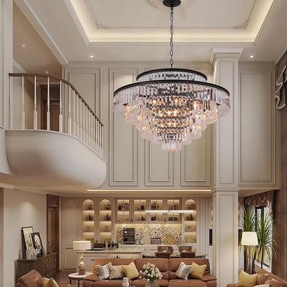 Large Crystal Chandelier Modern Luxury Pendant Ceiling Lights Fixture Hanging Raindrop Pendant Light Fixture for Dining Room Bedroom Living Room -Brown, 39 Inch