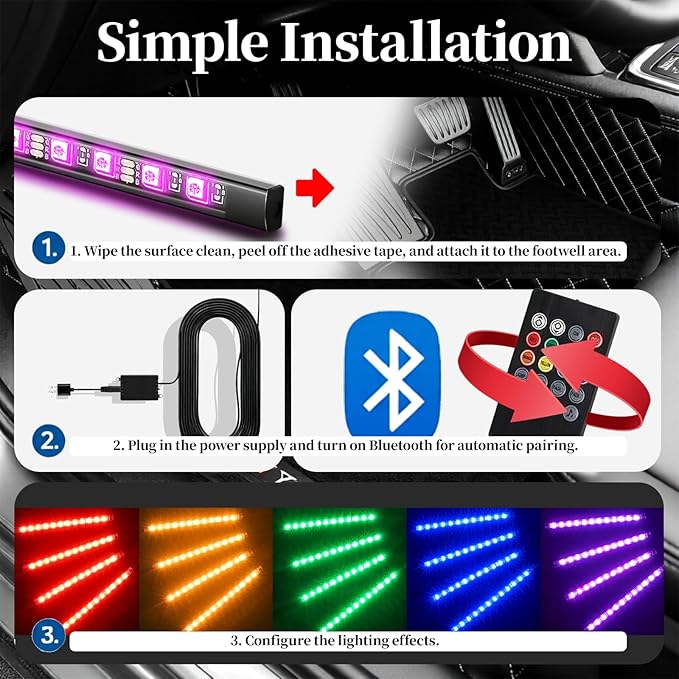 DIBMS RGB Car Strobe Safety Lights with Remote,Interior LED Light for Car Accessories Women Men Husband Birthday Gift APP Control with USB Port Music Sync Color Change for Truck Decor 12V Dashboard