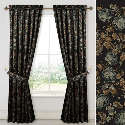 StangH Black Velvet Curtains 84 inches Long - Printed Floral Design Home Decoration Luxury Thermal Insulated Blackout Window Treatment Set for Living Room, 52x84-inch, 2 Panels