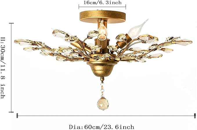 Garwarm 4-Light Vintage Crystal Chandeliers Ceiling Lights Crystal Pendant Lighting Ceiling Light Fixtures Chandeliers Lighting for Living Room Bedroom Restaurant Porch Chandelier(Golden)