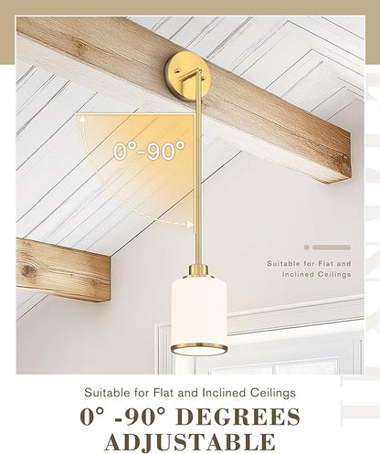 Beionxii 2 Pack Brushed Gold Pendant Lights Kitchen Island, Modern Kitchen Pendant Lighting Over Island, Hanging Lights with Milk Glass for Sink, Dining Room, Entryway, BX-PL02BG-2