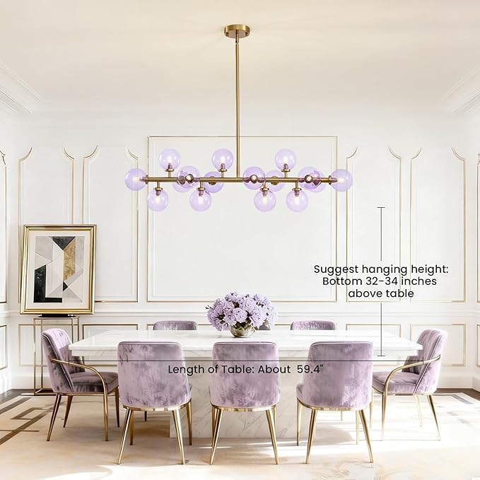 Mid Century Modern Gold Chandelier Rectangle Pendant Fixtures Linear Sputnik Chandeliers for Kitchen Island Dining Room Over Table