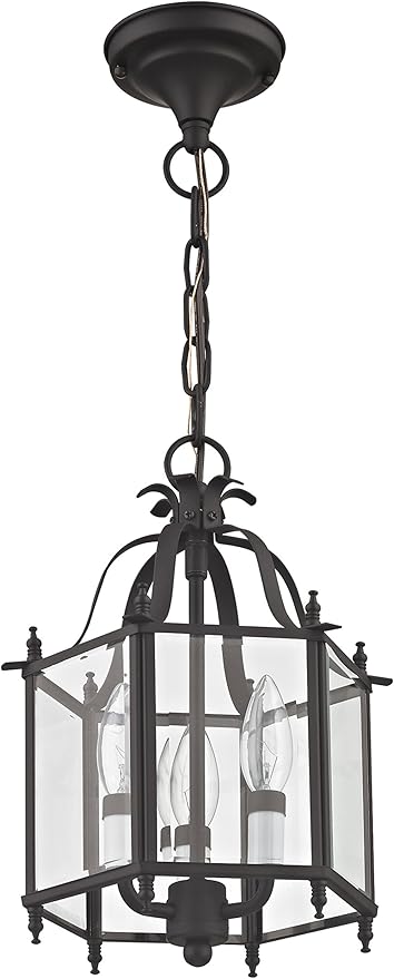 Livex Lighting 4403-07 Home Basics 3 Light Bronze Hanging Lantern or Flush Mount Chandelier with Clear Beveled Glass