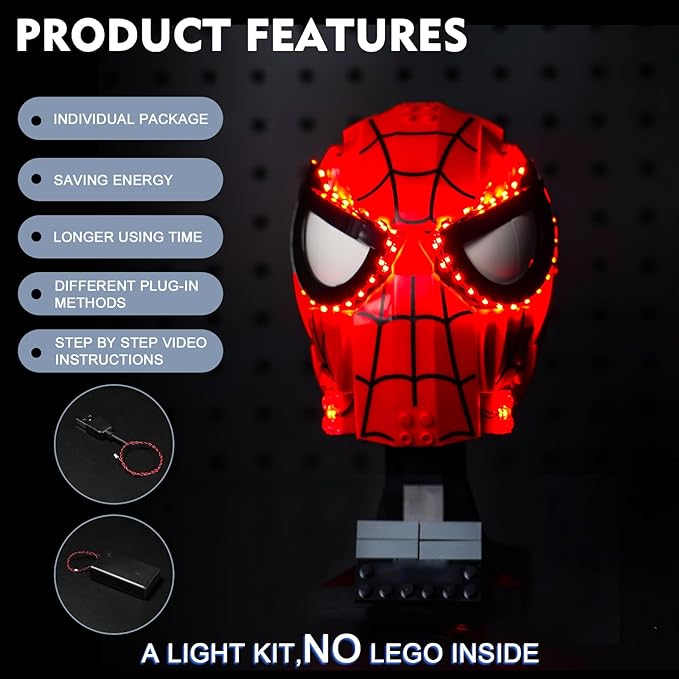 BrickBling LED Light Compatible with Lego Spider-Man's Mask 76285 (Lights Only), New 2024 Lighting Compatible with Lego Mask- Light up Your Model