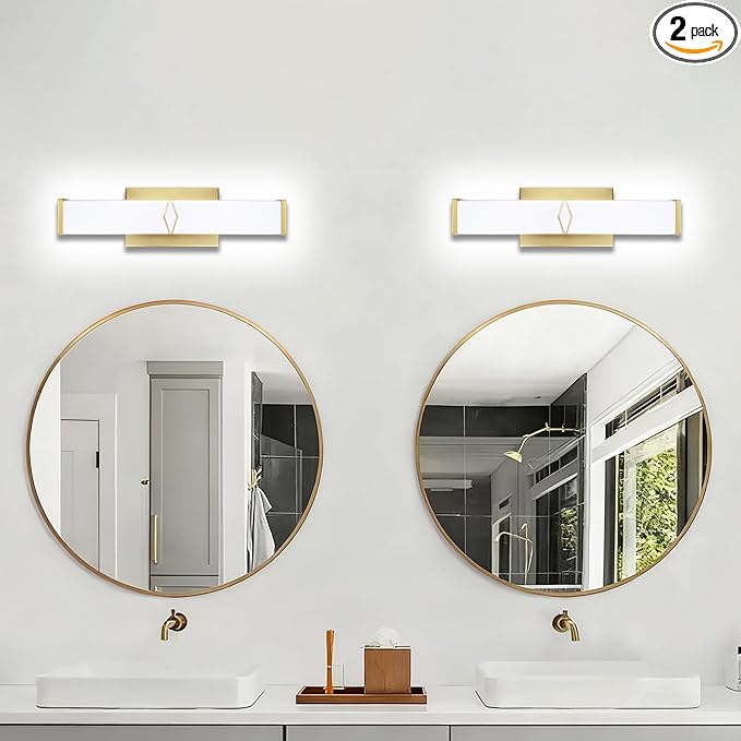 16 Inch Bathroom Vanity Light 2000LM, 5700K Daylight White Modern Bathroom Light Dimmable, AC 120V 20W Gold LED Vanity Lighting Fixtures Wall Sconce ETL Certified, 2Pack