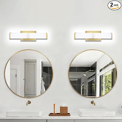 16 Inch Bathroom Vanity Light 2000LM, 5700K Daylight White Modern Bathroom Light Dimmable, AC 120V 20W Gold LED Vanity Lighting Fixtures Wall Sconce ETL Certified, 2Pack