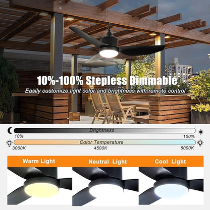 Depuley Outdoor Ceiling Fan with Light: 42 Inch Black Waterproof Gazebo Fans with Lights Outdoor Hanging - Plug in Remote App Control for Patios Indoor Farmhouse Porch - 6 Speed Reversible DC Motor