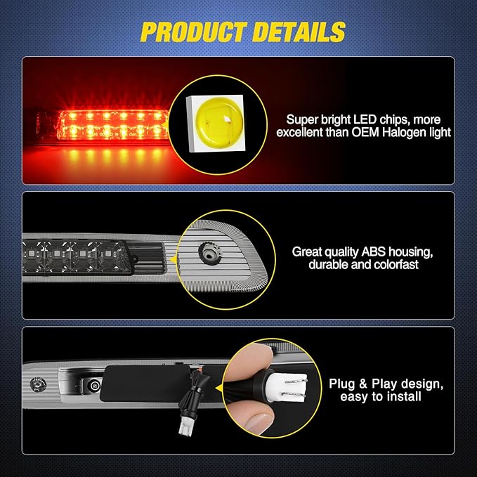 Nilight Third Brake Light Tail High Mount 3rd Stop Lights Smoked Lens Compatible with Toyota Highlander 2001 2002 2003 Van SUV Rear Center Cab Lamp