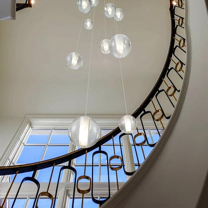 14 Lights Staircase Chandelier for High Ceiling, Dimmable Modern Crystal Raindrop Large Long Hanging Pendant Light for Stairwell Living Room Stair Foyer, Bulbs Included (Gold Canopy)