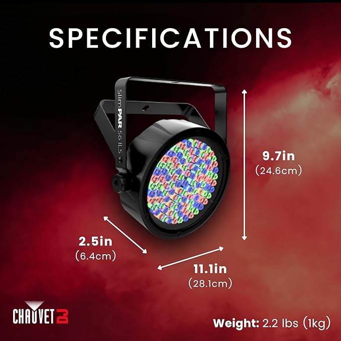 CHAUVET DJ – Slim Par 56 Ils Compact Led Wash Light | 108 RGB LEDs for Color Filled Output | Ils Compatible Coordinated Shows | On Fixture Color Control Without DMX | Power Linking Capability