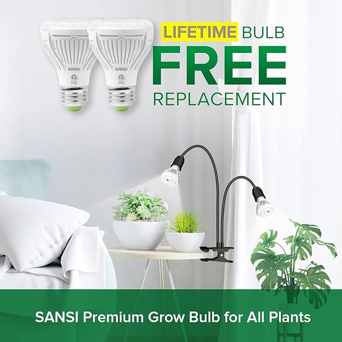 SANSI 20W/40W LED Grow Lights for Indoor Plants,300W/600W Full Spectrum Dual Gooseneck Clip Plant Grow Light with Optical Lens for High PPFD Growing Power Lamp,Lifetime Free Bulb Replacement