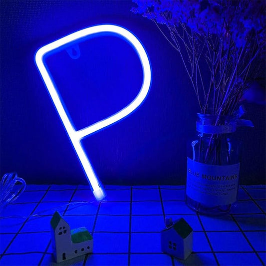 ENUOLI LED Letter Neon Sign Lights Alphabet Letter Marquee Signs Neon Night Lights Battery and USB Operated Neon Letters Neon Words Wall Lights for Christmas Birthday Wedding Party Bar Bedroom (P)
