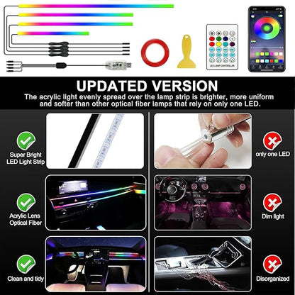 Acrylic Interior Car LED Strip Light with APP Remote Control, 116in 4 in 1 USB RGB Dreamcolor Neon Flexible Strip Fiber Optic LED Ambient Lighting Kits,RGB Music Lights Sync for Inside car Decorations