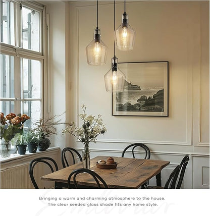 Emliviar 3-Light Chandelier Hanging Light Fixture, Modern Cluster Pendant Lighting for Kitchen Island with Clear Seeded Glass, Black Finish, DYE286G2-3 BK