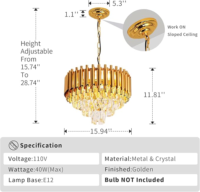 Modern Luxury Crystal Pendant Light Crystal Chandelier Round Chandelier Flush Mount Ceiling Lighting Fixture for Living Room Dining Room Table Restaurant,E12x4 Lights,Gold
