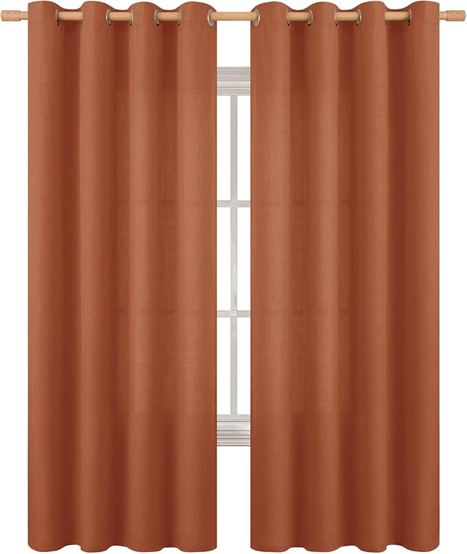 BGment Terracotta Linen Curtains for Living Room 84 Inch Length 2 Panels Set, Burlap Textured Thick Light Filtering Window Drapes for Farmhouse Home Decor, 52 Inch Wide Each Panel