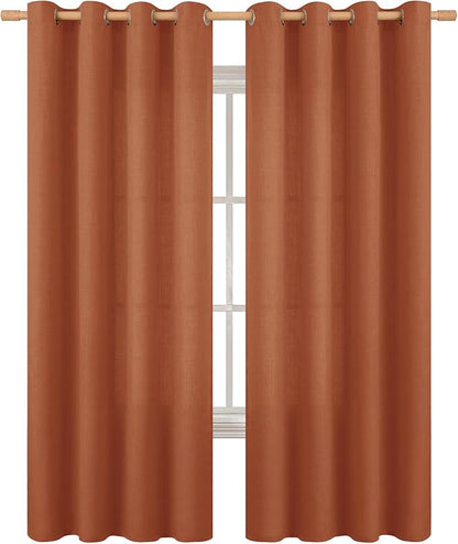BGment Terracotta Linen Curtains for Living Room 84 Inch Length 2 Panels Set, Burlap Textured Thick Light Filtering Window Drapes for Farmhouse Home Decor, 52 Inch Wide Each Panel