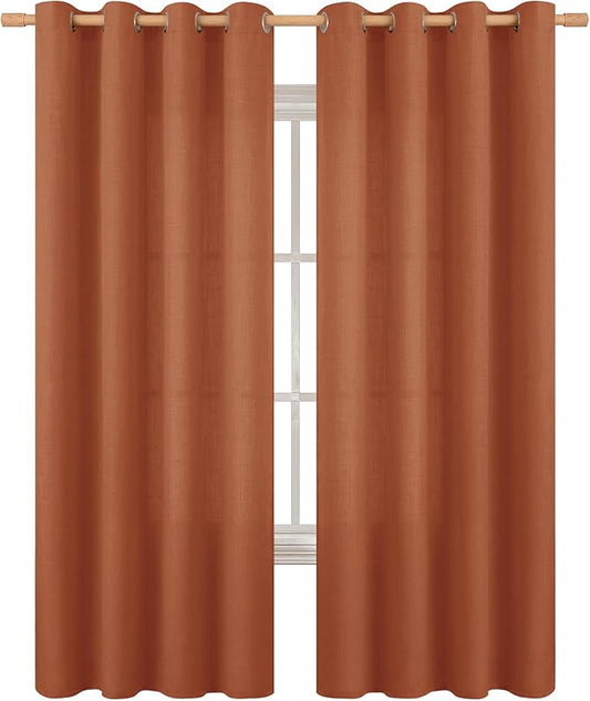 BGment Terracotta Linen Curtains for Living Room 84 Inch Length 2 Panels Set, Burlap Textured Thick Light Filtering Window Drapes for Farmhouse Home Decor, 52 Inch Wide Each Panel