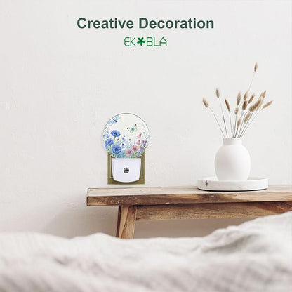EKOBLA Butterfly & Wildflower Plug-in Night Light, Spring Garden Floral LED Nightlight with Auto Sensor for Kitchen, Bedroom & Bathroom