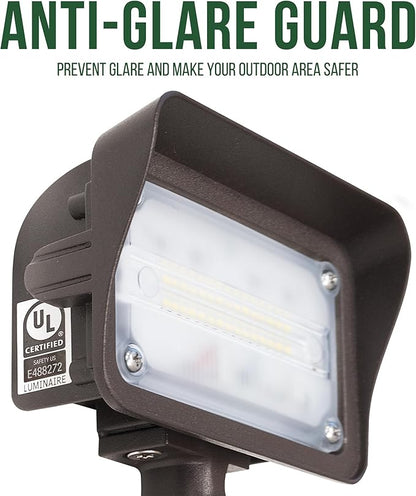 GKOLED 25W LED Flood Lights Outdoor, Dusk to Dawn Security Light, with Anti-Glare Guard, 120V 3000K 2600LM Waterproof Landscape Lighting, Aluminum Lighting Fixture, 1/2" Knuckle Mount, UL Listed