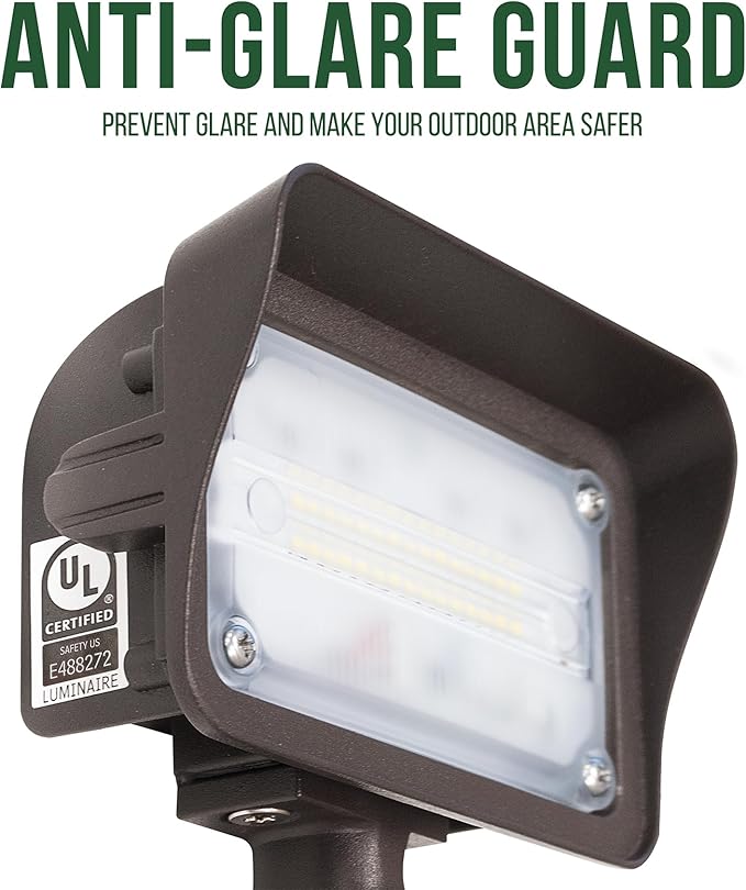 GKOLED 25W LED Flood Lights Outdoor, Dusk to Dawn Security Light, with Anti-Glare Guard, 120V 3000K 2600LM Waterproof Landscape Lighting, Aluminum, 1/2" Knuckle Mount, 2 Pack, UL Listed