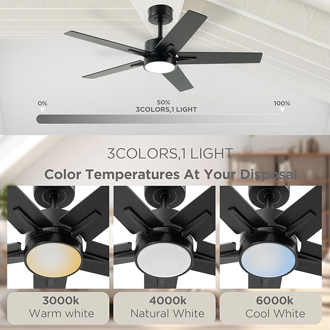 Ceiling Fan with Light Remote: 42 Inch Modern Fans with Dimmable Tri-Color Temperature LED - Quiet Reversible DC Motor for Home Office Bedroom