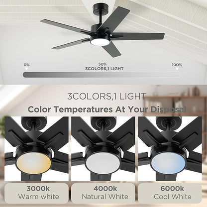 Ceiling Fan with Light Remote: 42 Inch Modern Fans with Dimmable Tri-Color Temperature LED - Quiet Reversible DC Motor for Home Office Bedroom