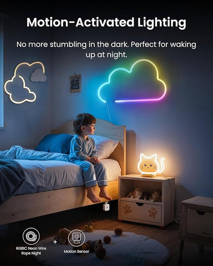 SwitchBot RGBIC Neon Rope Lights, Voice Control Wire Rope Light, DIY Flexible Steel-Core Lights for Wall & Bedroom, Works with Apple Home/Siri, Alexa & Google, Music Sync, 16M Colors — Christmas décor