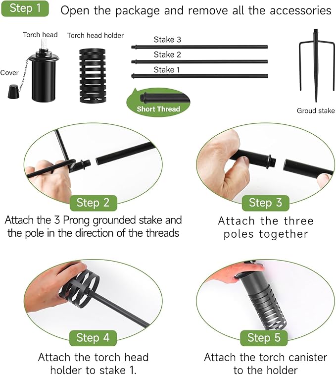 ZSZMFH 4 Pcs Metal Torch for Outside, 16oz Outdoor Metal Torch Garden Décor,59-Inch Upgraded Citronella Torches with 3-Prong Grounded Stake, Table Top Torches for Party Patio Pathway