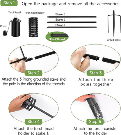 ZSZMFH 4 Pcs Metal Torch for Outside, 16oz Outdoor Metal Torch Garden Décor,59-Inch Upgraded Citronella Torches with 3-Prong Grounded Stake, Table Top Torches for Party Patio Pathway