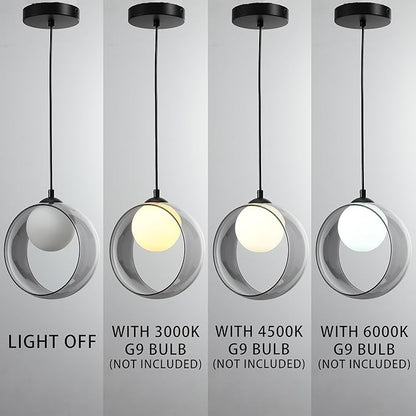 Modern Round Pendant Light, 7.87“ Adjustable Hanging Lamp with Lampshade, White LED Chandelier Ceiling Lighting Fixture for Kitchen Island Bedroom Hallway Foyer Hall